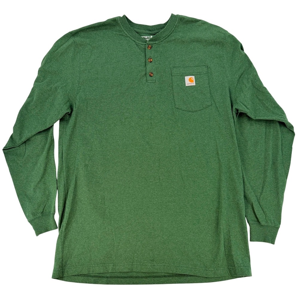 Carhartt Henley Long Sleeve Pocket Tee XL Tall‎ Green Workwear Streetwear